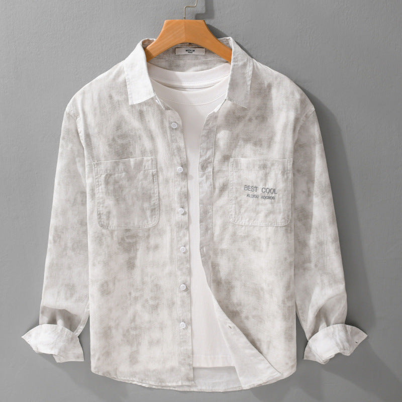 Herren Leichtes Baumwoll-Overshirt mit dezenter Batikoptik, Brusttaschen und Relaxed-Fit Echoarchiv