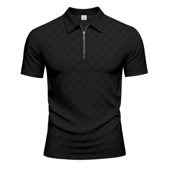 Herren Poloshirt mit halbem Reißverschluss und modernem Karomuster Echoarchiv