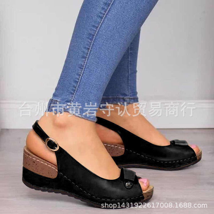 Damen Keil‑Slingback‑Sandalen mit gepolstertem Komfortfußbett und Zierschleife – Sorelia
