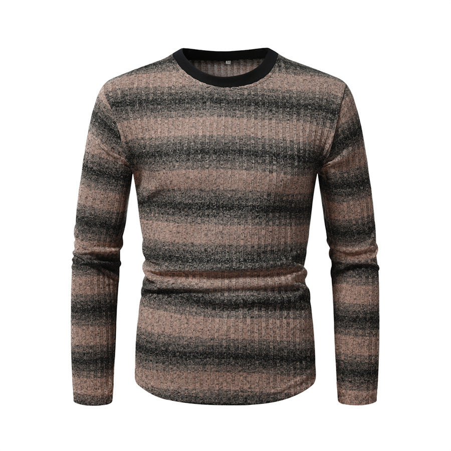 Herren Slim-Fit Feinstrick-Pullover mit horizontalem Farbverlauf und geripptem Strukturmix Echo Archiv