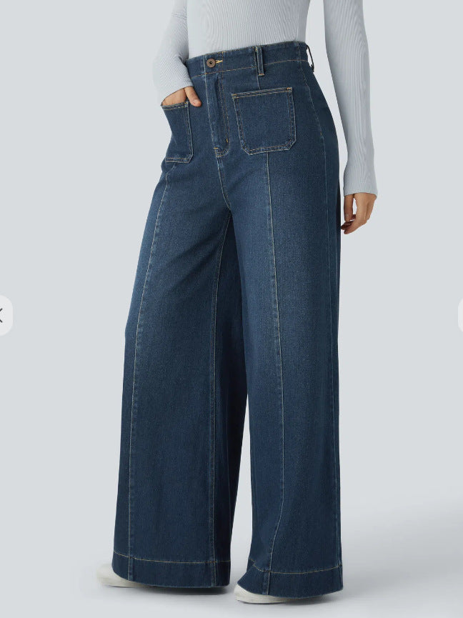 Damen nan hochgeschnittene Jeans-Palazzohose mit weitem Bein und aufgesetzten Fronttaschen Echo Archiv