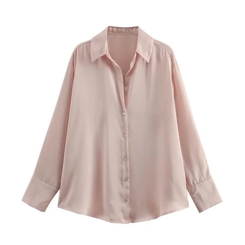 Damen Oversized Satinbluse mit Hemdkragen und breiten Manschetten Echo Archiv