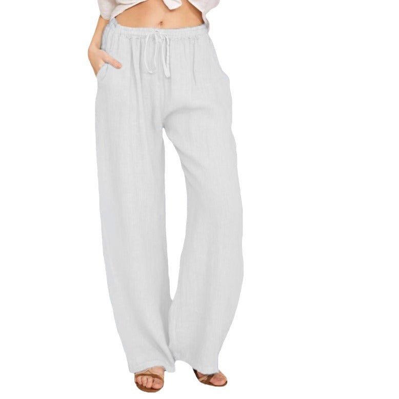 Damen luftige Palazzo-Hose mit Tunnelzugbund, elastischem Taillenabschluss und seitlichen Eingrifftaschen – Avélisse
