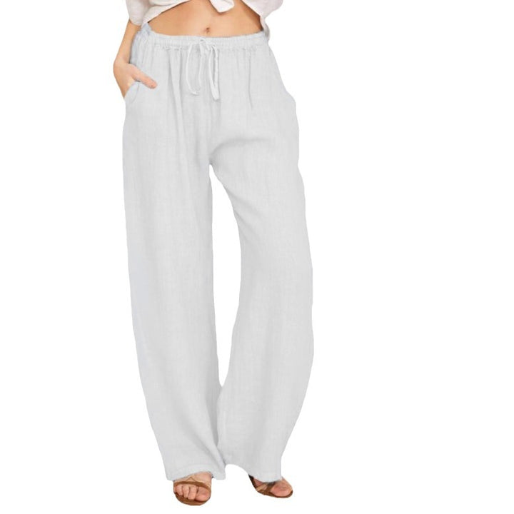 Damen luftige Palazzo-Hose mit Tunnelzugbund, elastischem Taillenabschluss und seitlichen Eingrifftaschen – Avélisse