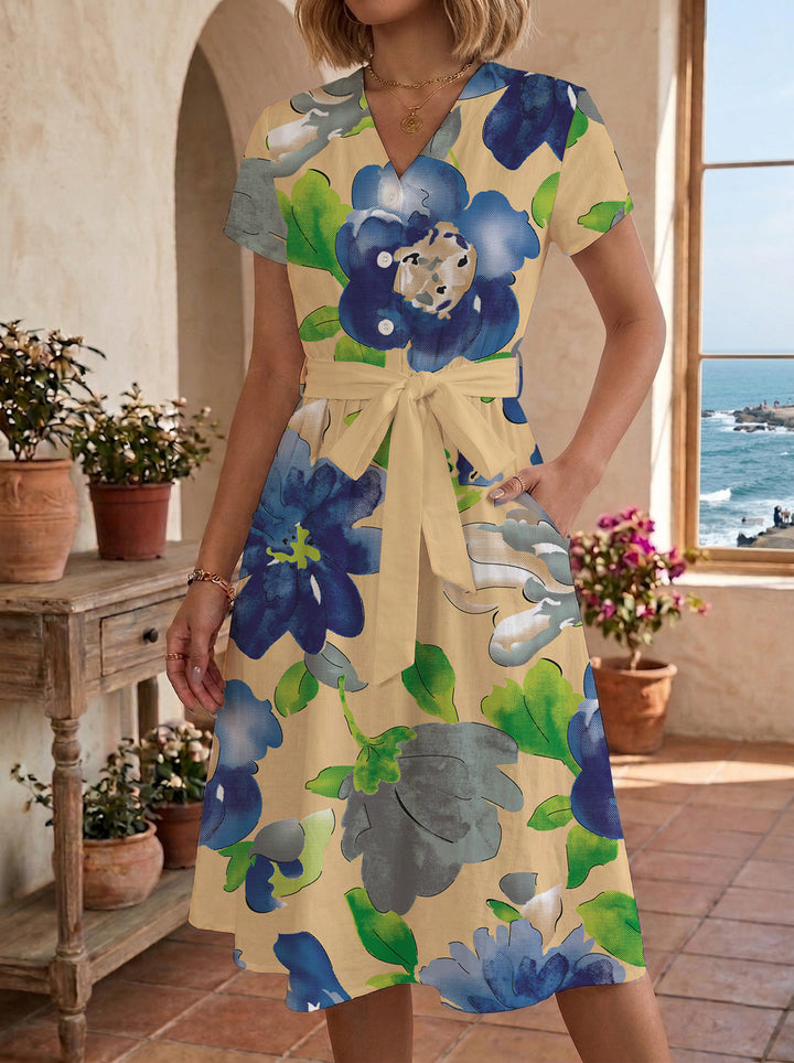 Damen Midikleid mit floralem Muster und Taillengürtel Echo Archiv