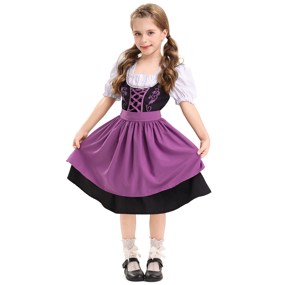 Damen nan traditionelles Kinderdirndl mit geschnürtem Mieder und zweilagiger Schürze Echo Archiv