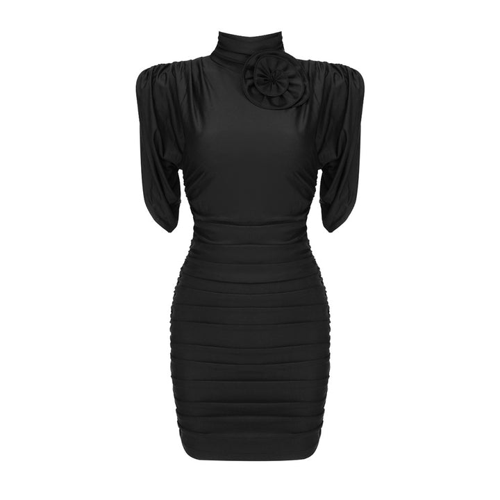 Damen figurbetontes Kleid mit hochgeschlossenem Kragen und Rüschen-Details Echo Archiv