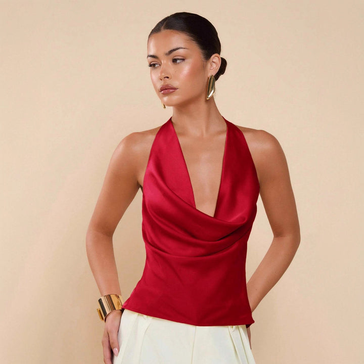 Damen Elegantes Wickeloberteil mit tiefem V-Ausschnitt und fließendem Stoff Echo Archiv