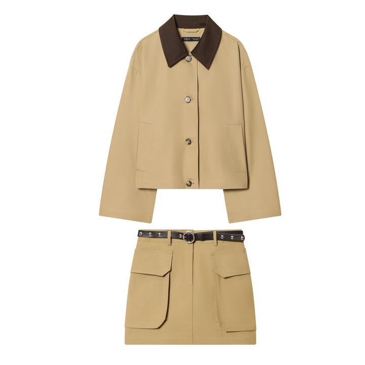 Damen Kurze Oversize-Harringtonjacke mit Kontrastkragen und aufgesetzten Taschen Echo Archiv