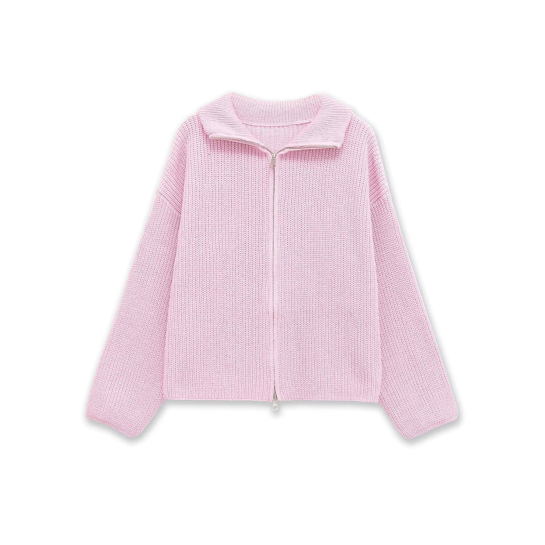 Damen Gestreifte Strick‑Zipjacke im Cropped‑Boxy‑Schnitt mit Hemdkragen Echoarchiv