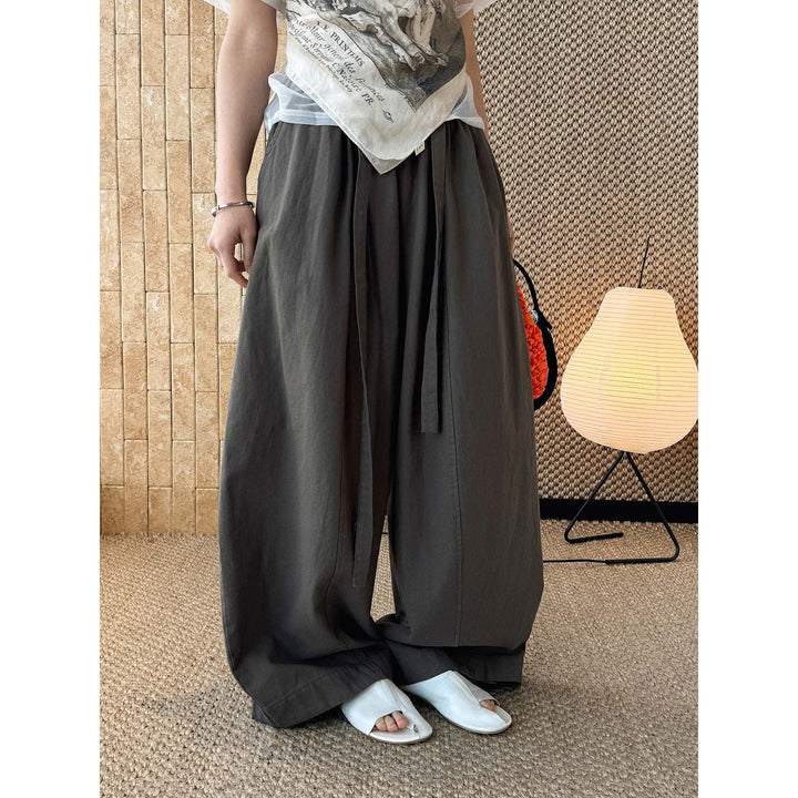 Damen Weite High‑Waist Leinen‑Optik Culotte‑Hose mit Tunnelzug und fließender Silhouette Echoarchiv