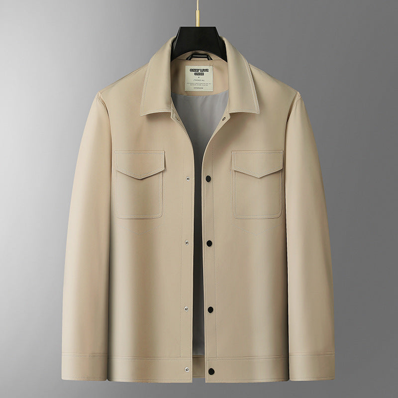 Herren Hemdjacke aus Lederoptik mit aufgesetzten Brusttaschen und Druckknopfleiste Echo Archiv