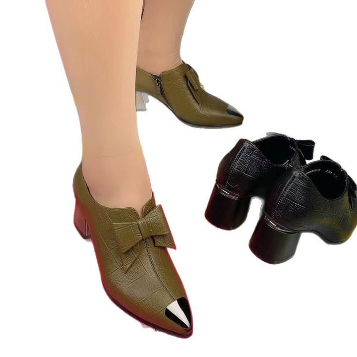 Damen nan elegante Pumps mit spitzer Metallkappe, dekorativer Schleife, seitlichem Reißverschluss und mittelhohem Blockabsatz Echo Archiv
