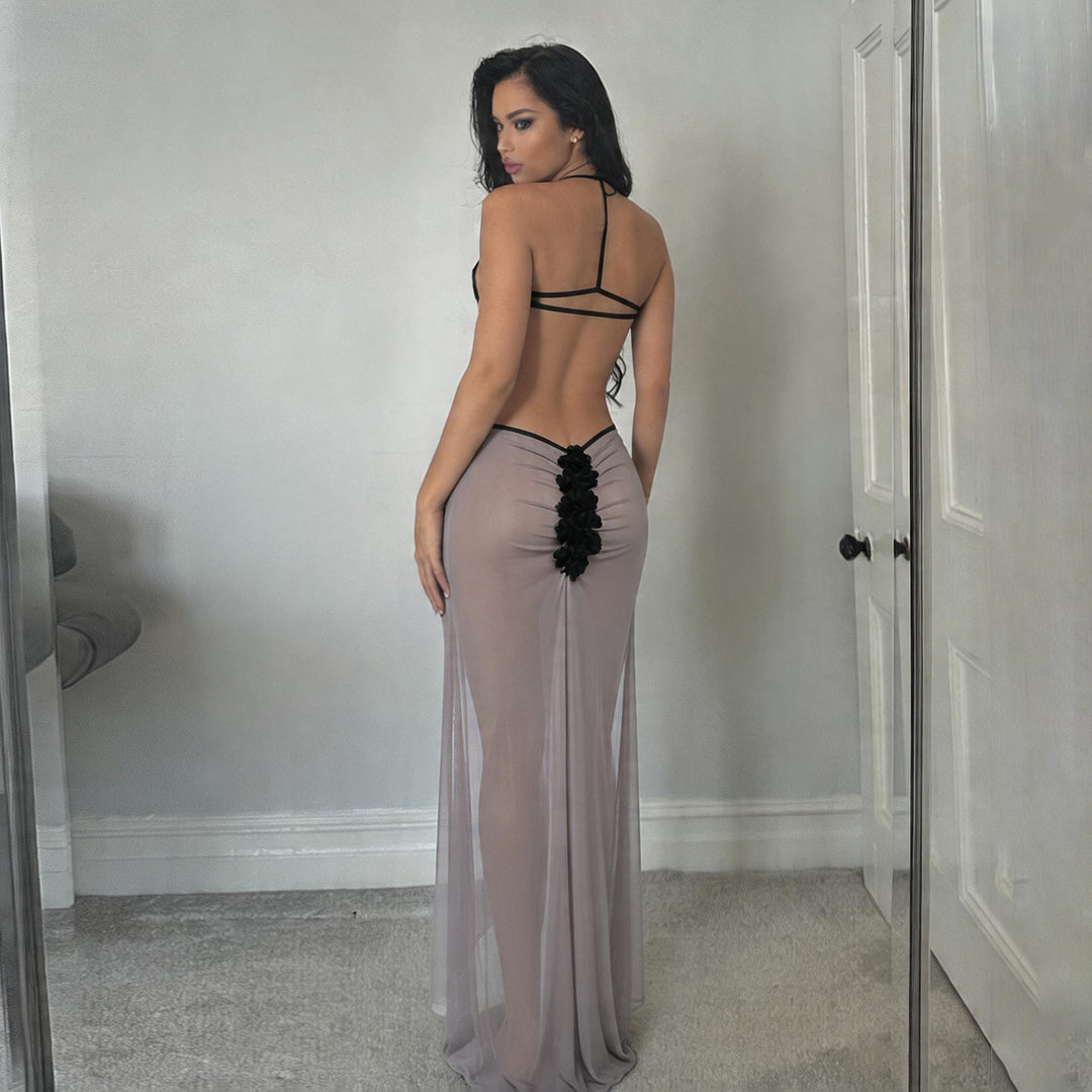 Damen Transparente Maxikleid mit verführerischem Cut-Out und sexy Rückenausschnitt Echo Archiv