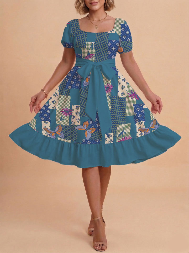 Damen Retro Maxikleid mit Puffärmeln und Taillengürtel Echo Archiv
