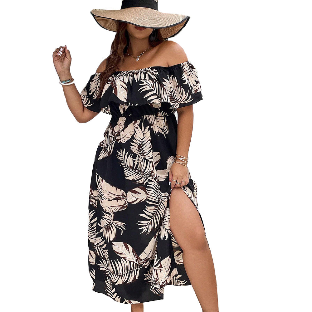 Damen Off-Shoulder Maxikleid mit raffinierten Rüschen und seitlichem Schlitz Echo Archiv