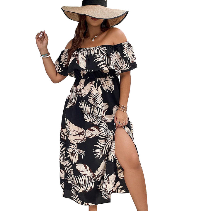 Damen Off-Shoulder Maxikleid mit raffinierten Rüschen und seitlichem Schlitz Echo Archiv