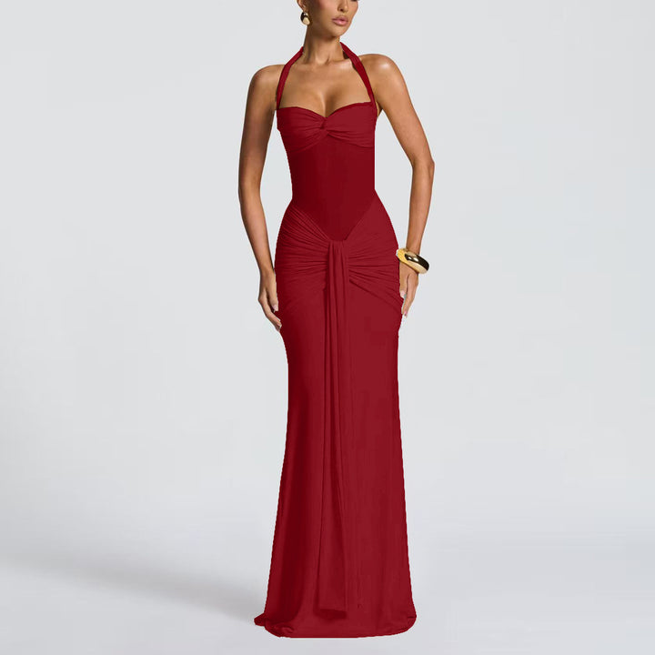 Damen Elegantes Maxikleid mit Tiefem Rückenausschnitt und Raffinierten Falten Echo Archiv