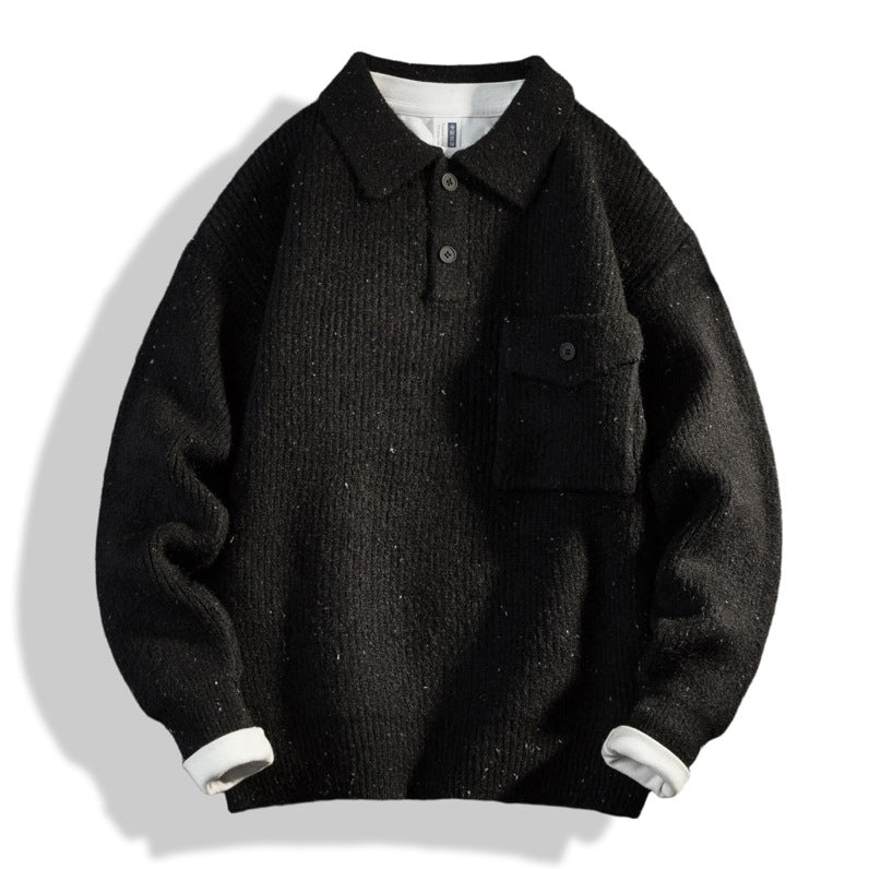 Herren Oversize-Strick-Polo mit Brusttasche & gerippter Struktur Echoarchiv