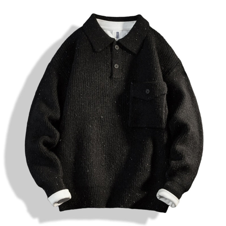 Herren Oversize-Strick-Polo mit Brusttasche & gerippter Struktur Echoarchiv