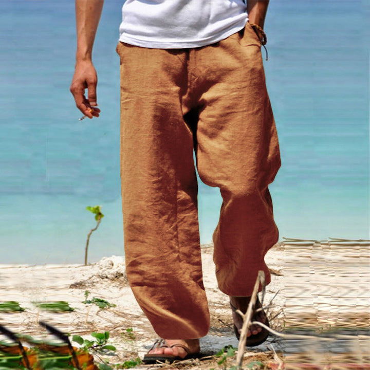 Herren nan lässige Strandhose im Palazzoschnitt aus atmungsaktivem Leinen-Baumwollmix mit Komfortbund Echoarchiv