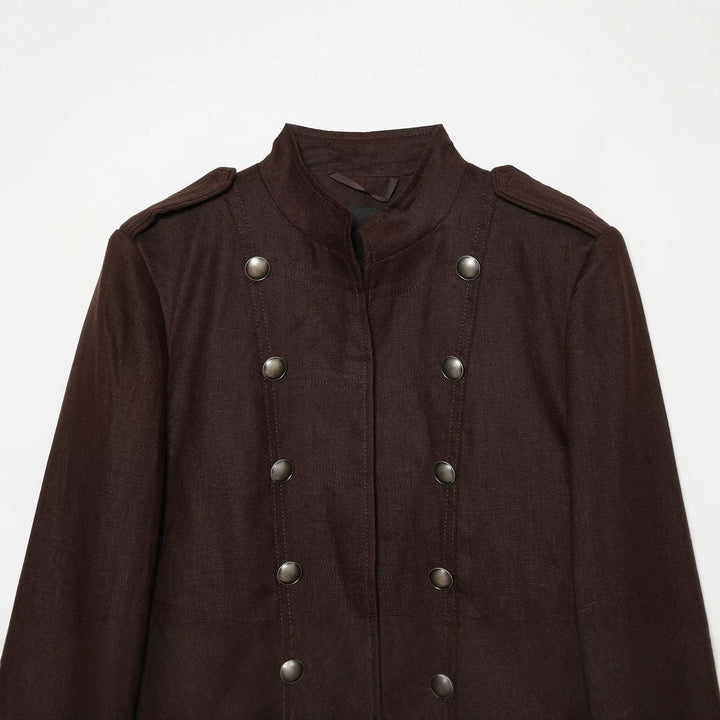 Damen Cropped Feldjacke im Militärstil mit Stehkragen, Epauletten und doppelter Zierknopfleiste Echo Archiv