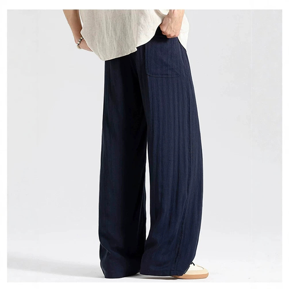 Herren Weite Leinenhose im Oversize-Stil mit Kordelzug und Seitentaschen Echoarchiv