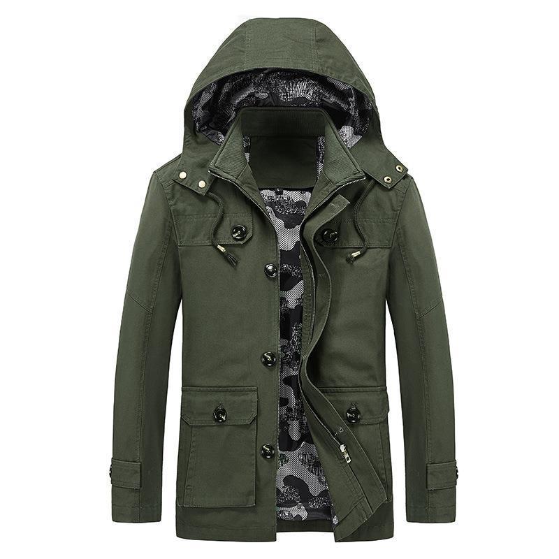 Herren Canvas-Fieldjacke mit Kapuze, multifunktionalen Taschen und Camouflage-Futter Echoarchiv