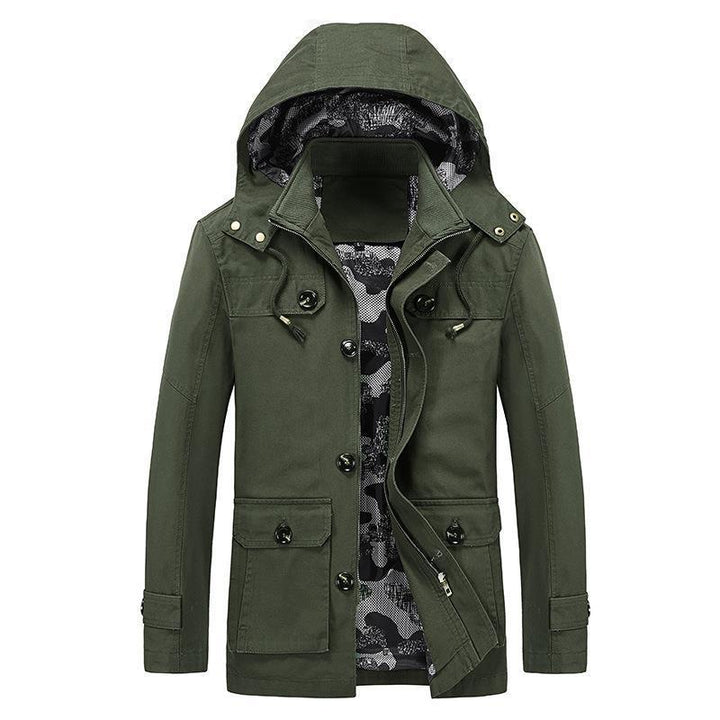 Herren Canvas-Fieldjacke mit Kapuze, multifunktionalen Taschen und Camouflage-Futter Echoarchiv