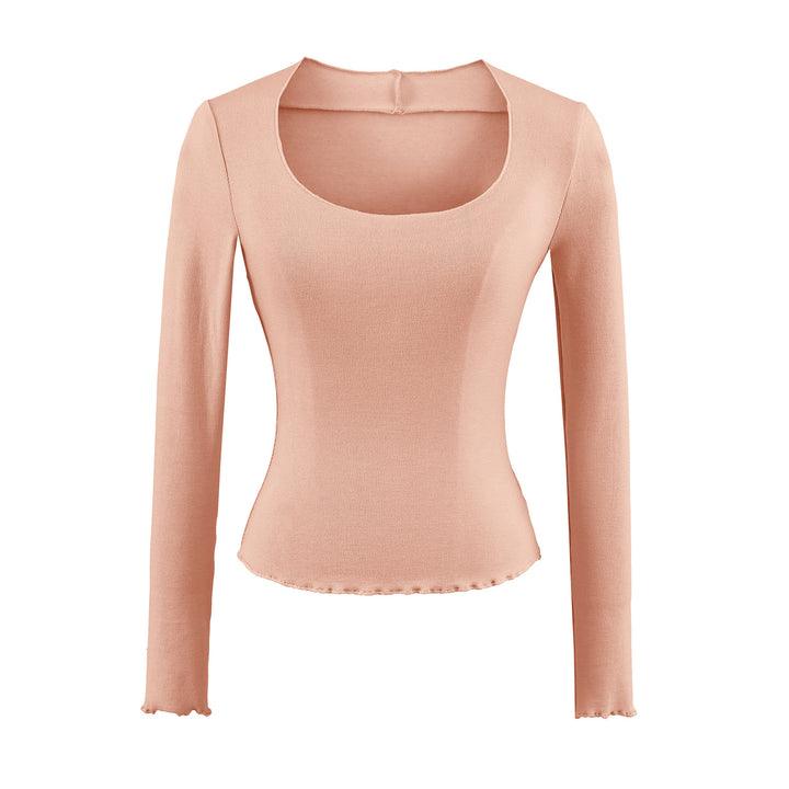 Damen Figurbetontes Langarm-Feinstrickshirt mit quadratischem Ausschnitt und Wellensaum Echoarchiv