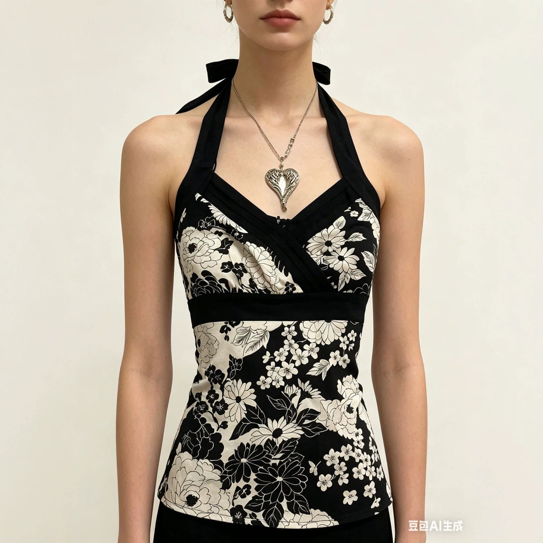Damen elegantes Haltertop mit floralem Design Echo Archiv