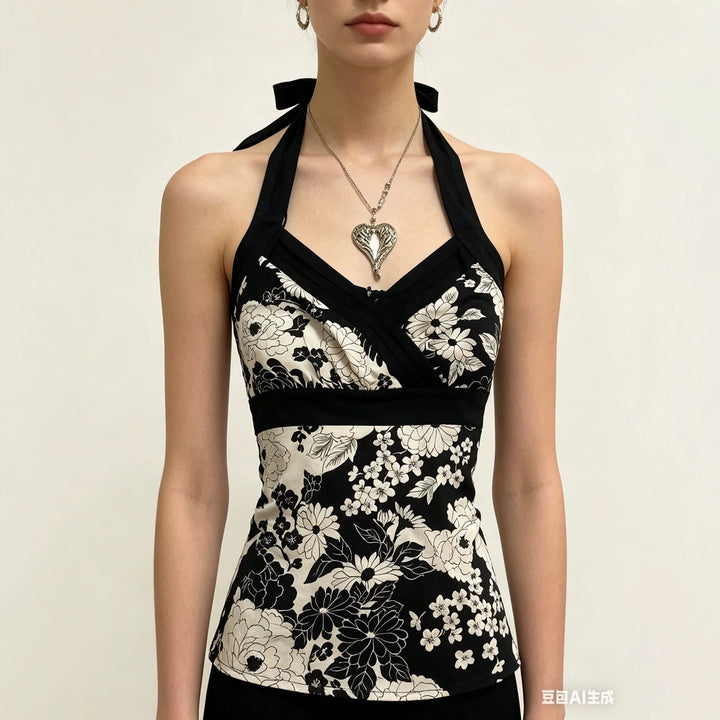 Damen elegantes Haltertop mit floralem Design Echo Archiv