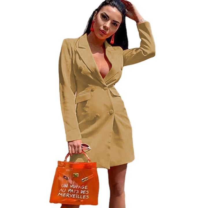 Damen Figurbetontes Blazerkleid im Doppelreihigen Stil mit Reverskragen und Pattentaschen – Valéne