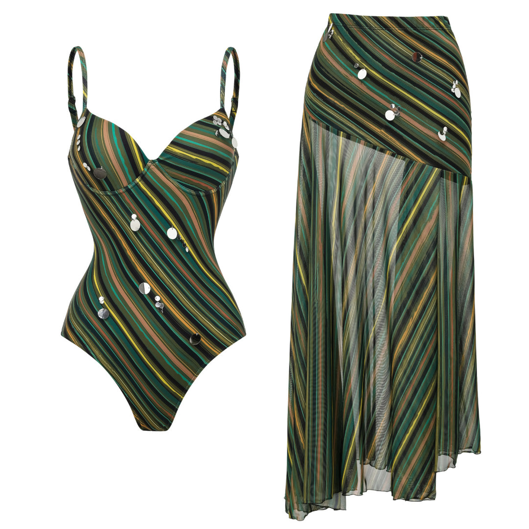 Damen eleganter Badeanzug mit passendem Strandrock Echo Archiv