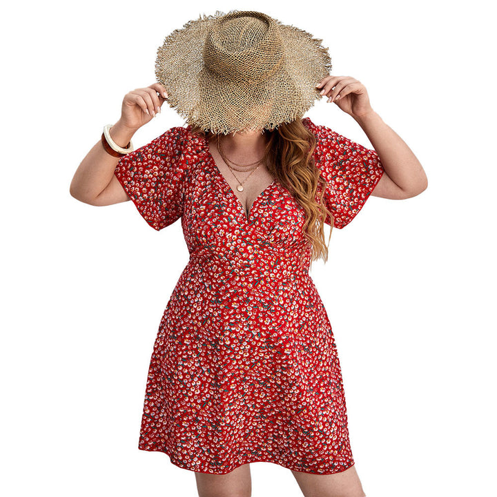 Damen Blütensommerkleid mit V-Ausschnitt und lockeren Ärmeln Echo Archiv