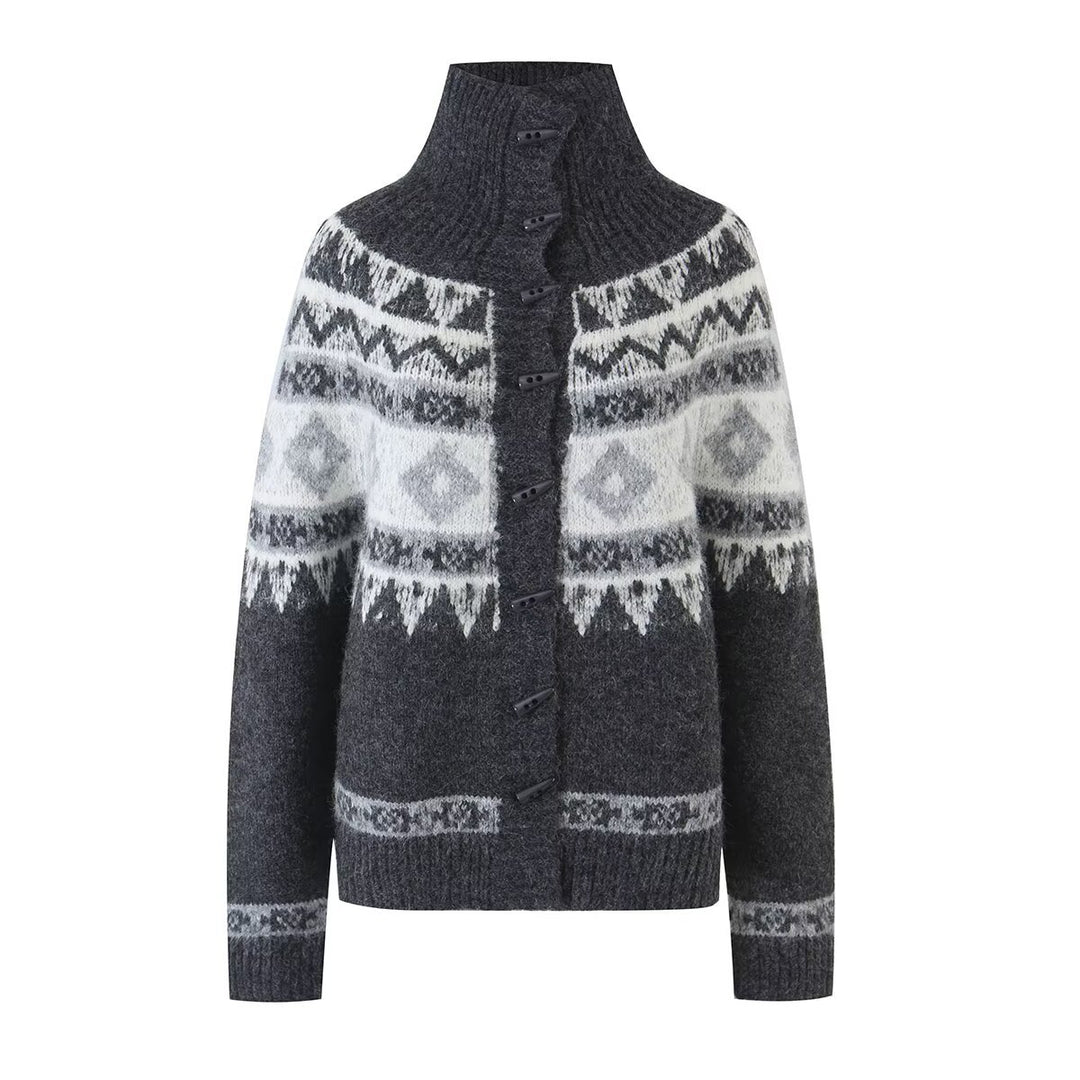 Damen Strickjacke mit durchgehendem Reißverschluss, Rippkragen und Norweger-Muster Echo Archiv