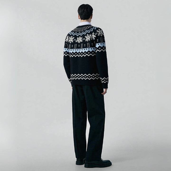 Herren Strickpullover mit winterlichem Muster und Rundhalsausschnitt Echoarchiv