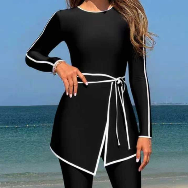 Damen modischer Langarm-Schwimmanzug mit Wickelrock Echo Archiv