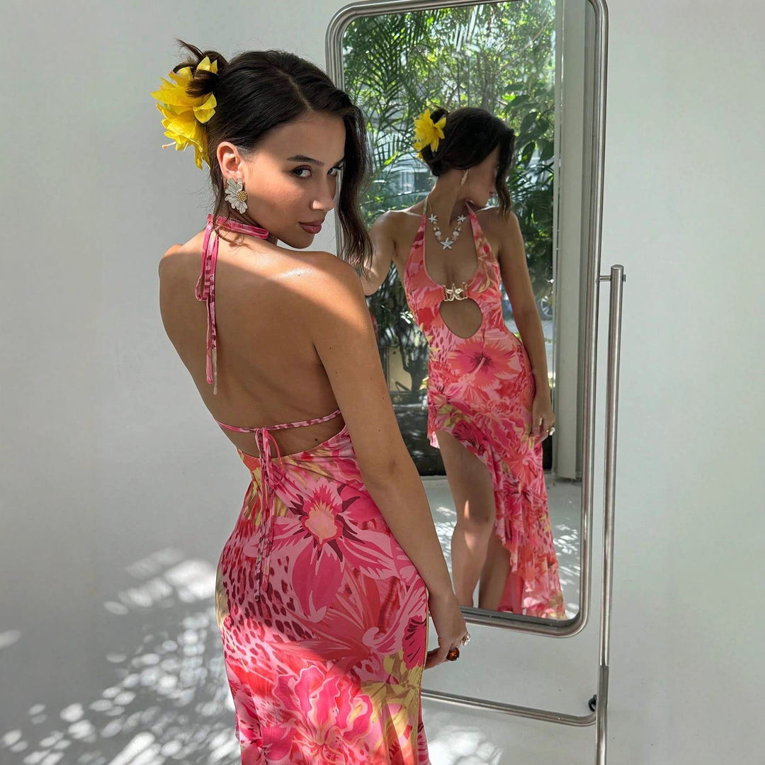 Damen Maxikleid mit elegantem Cut-Out-Design und floralen Akzenten Echo Archiv