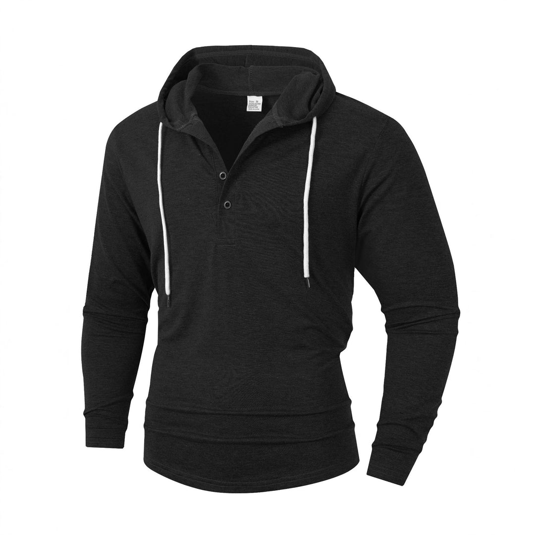 Herren lässiger Langarm-Hoodie mit komfortabeler Knopfleiste und modischen Kordeln Echoarchiv