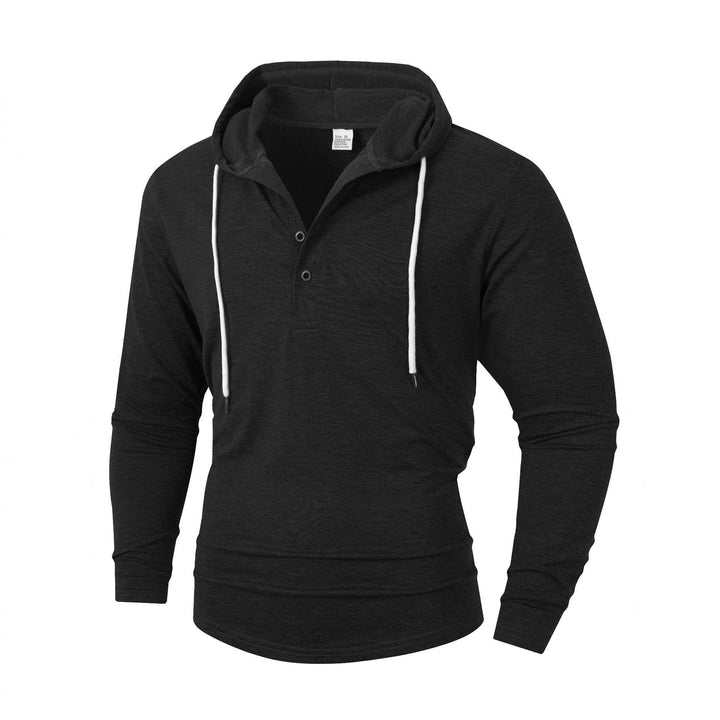 Herren lässiger Langarm-Hoodie mit komfortabeler Knopfleiste und modischen Kordeln Echoarchiv
