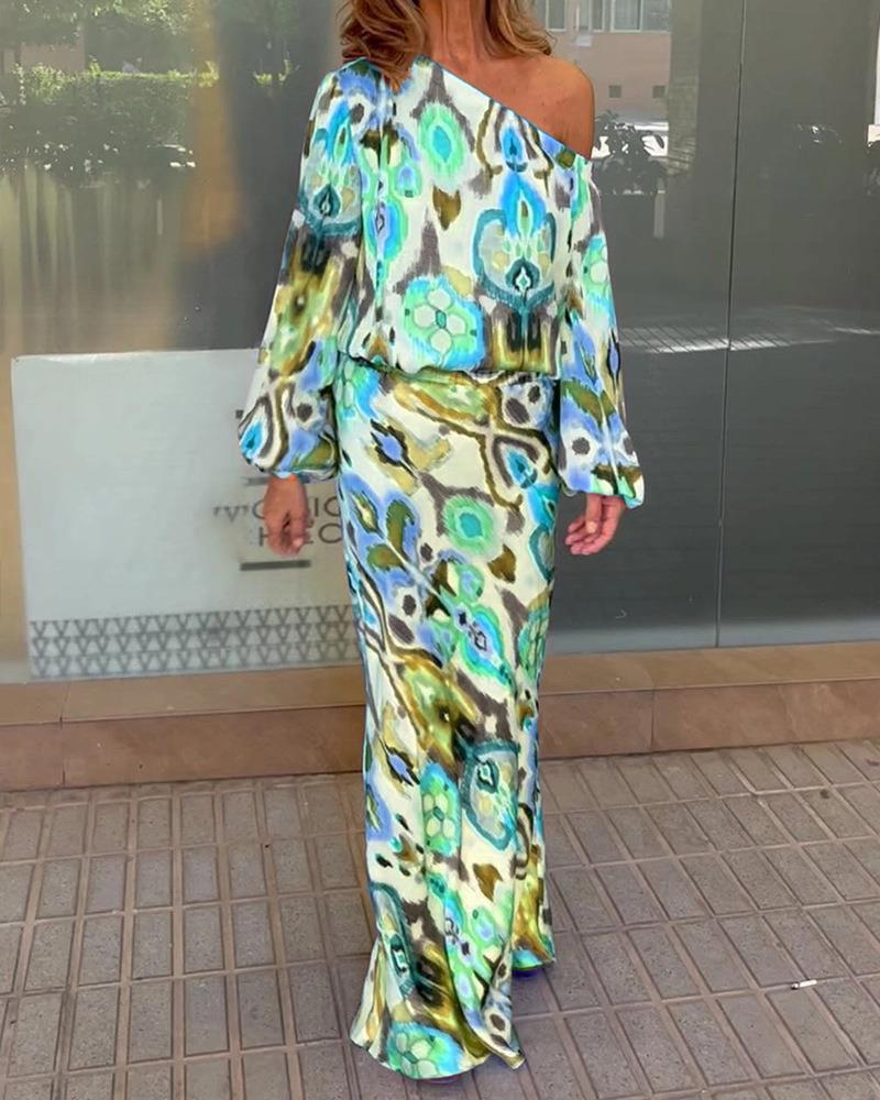 Damen Maxikleid mit asymmetrischer Ein-Schulter, fließendem Satin und Glockenärmeln – Valéora