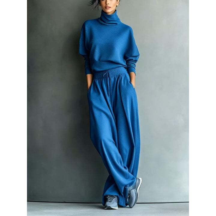 Damen Strick-Loungewear-Set mit Rollkragen und weiten Palazzo-Hosen – Élanora
