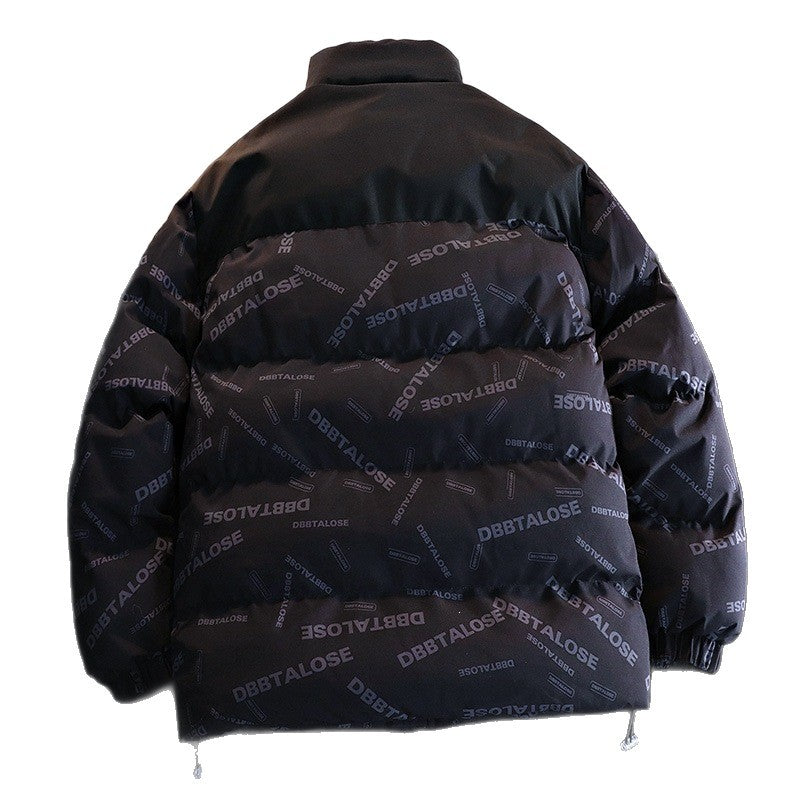 Unisex Gepolsterte Steppjacke mit Allover‑Logoprint, hohem Stehkragen & verstellbarem Saum Echo Archiv