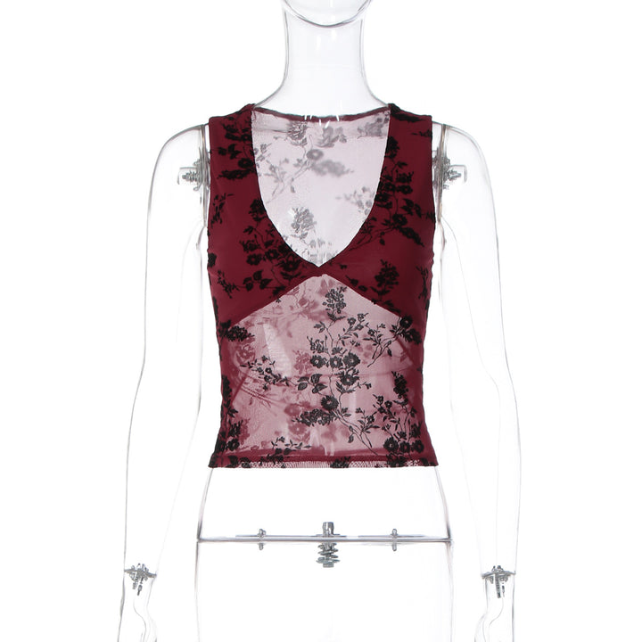 Damen elegantes Spitzentop mit floralem Muster und tiefem V-Ausschnitt Echo Archiv
