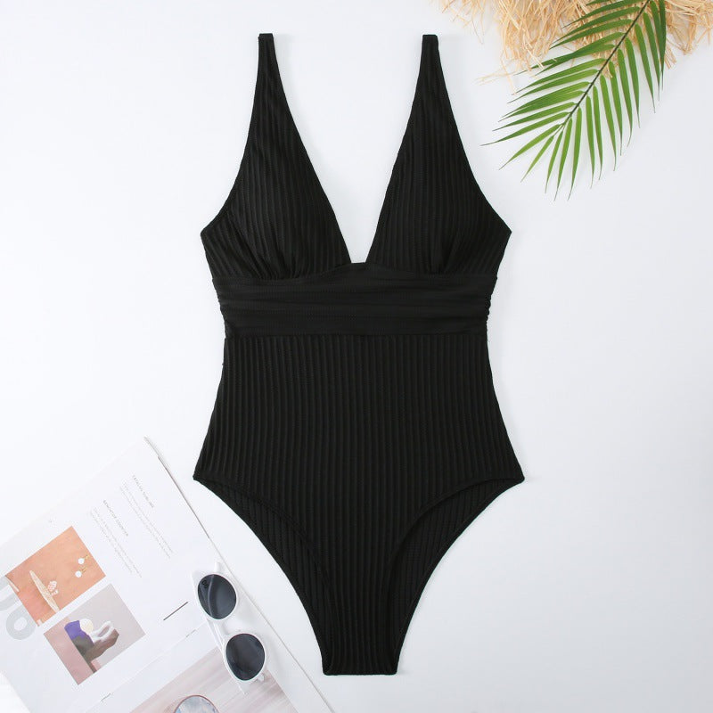 Damen Einteiler Badeanzug mit raffiniertem Rippendesign Echo Archiv