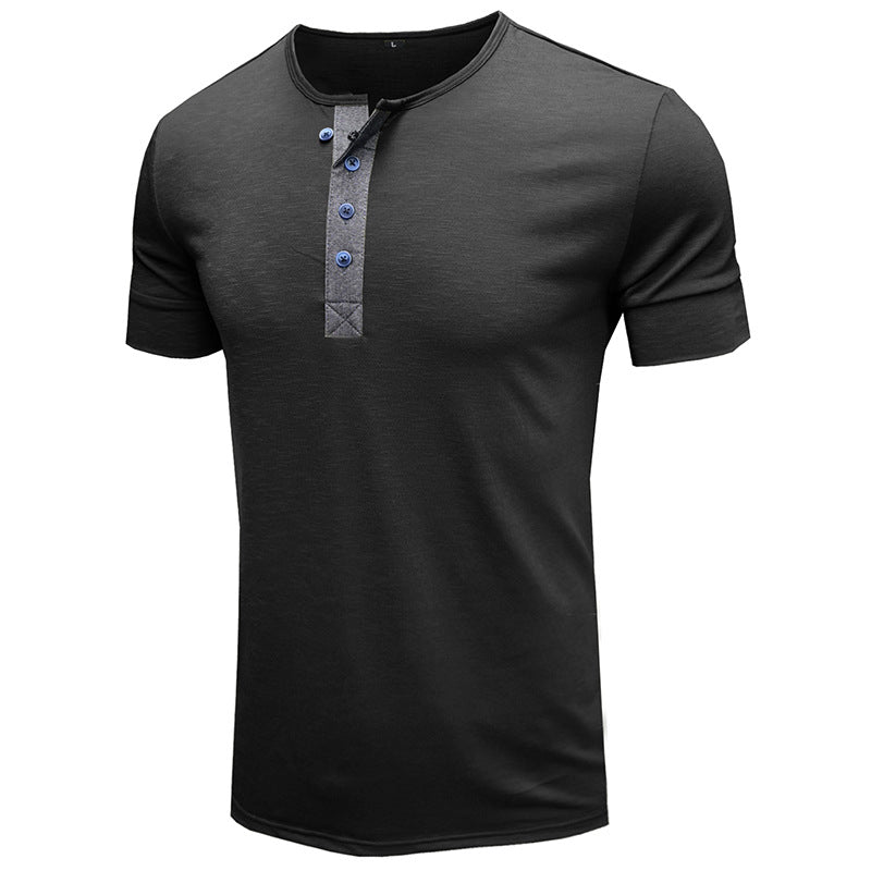 Herren Kurzarm-Henley Shirt mit modischen Knopfdetails Echoarchiv