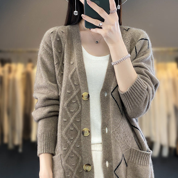 Damen Kuscheliger Oversize-Cardigan mit Ajour‑ und Rautendetail Echoarchiv