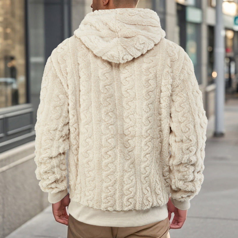Unisex Kuscheliger Teddy-Hoodie mit Zopfstrick-Optik und Kängurutasche Echo Archiv