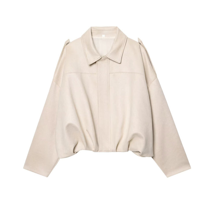 Damen Gekürzte Wildlederoptik-Blousonjacke mit Taillen-Smock und Schulterpatten Echo Archiv